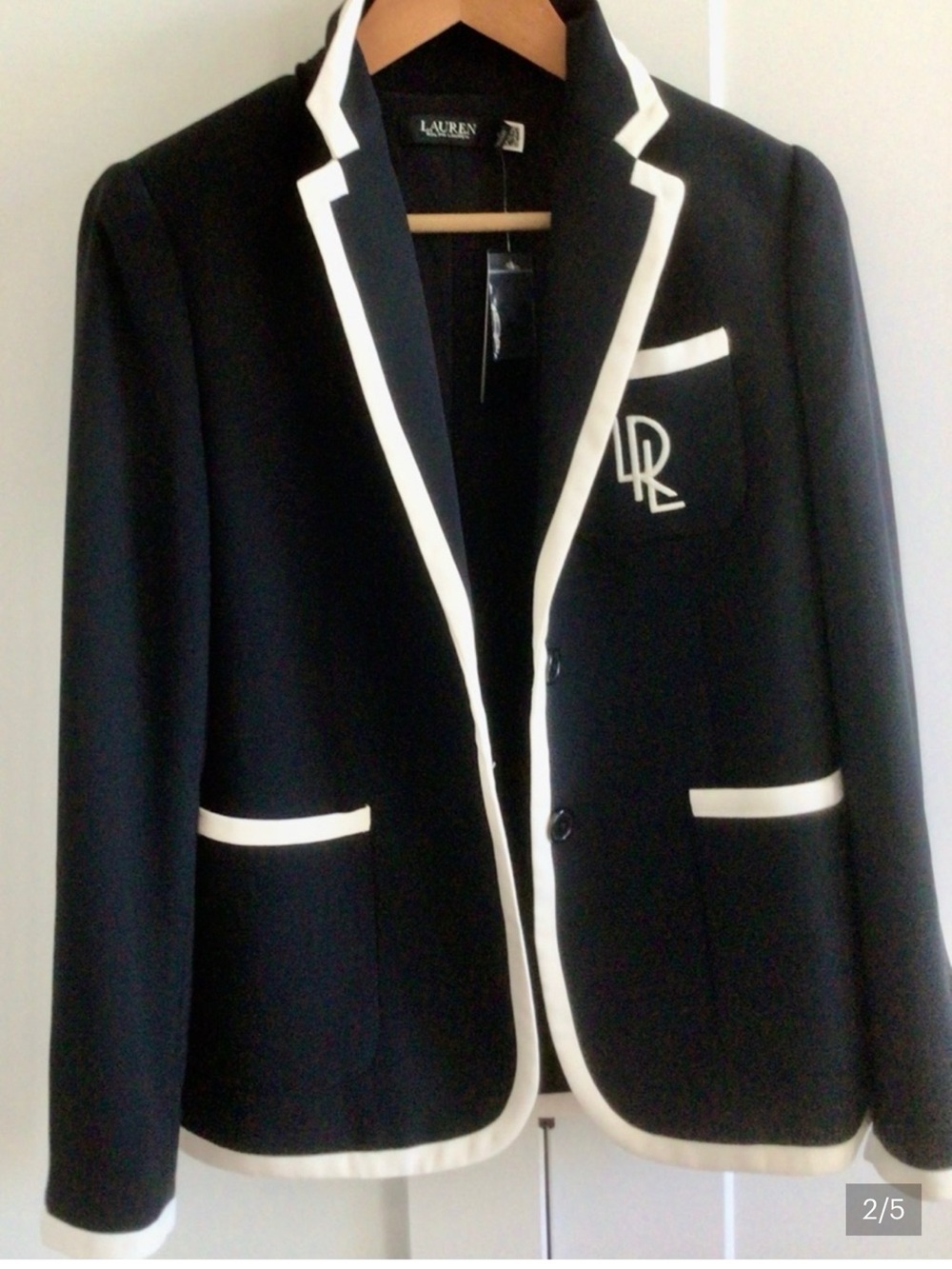 Lauren Ralph Lauren Black Blazer with White Trim and Monogram (NWT)